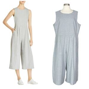 Eileen Fisher | Moon Organic Cotton Speckle Grey Wide Leg Cropped Jumpsuit XL